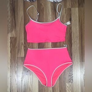 Aerie Wide Rib High Waisted Bikini Bottom and Longline Top